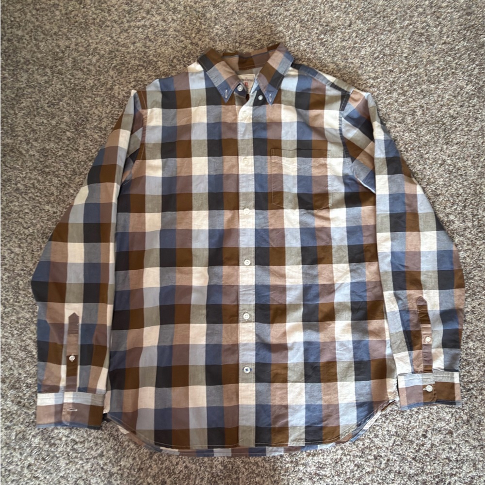 Gap The Modern Oxford Men's Blue and Brown Check Button-Down Shirt - XL